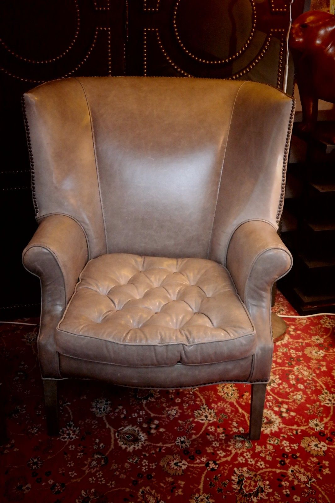 photo for sale Pair Ralph Lauren Restoration Hardware Drake Cigar Leather Armchairs Granite 🚚