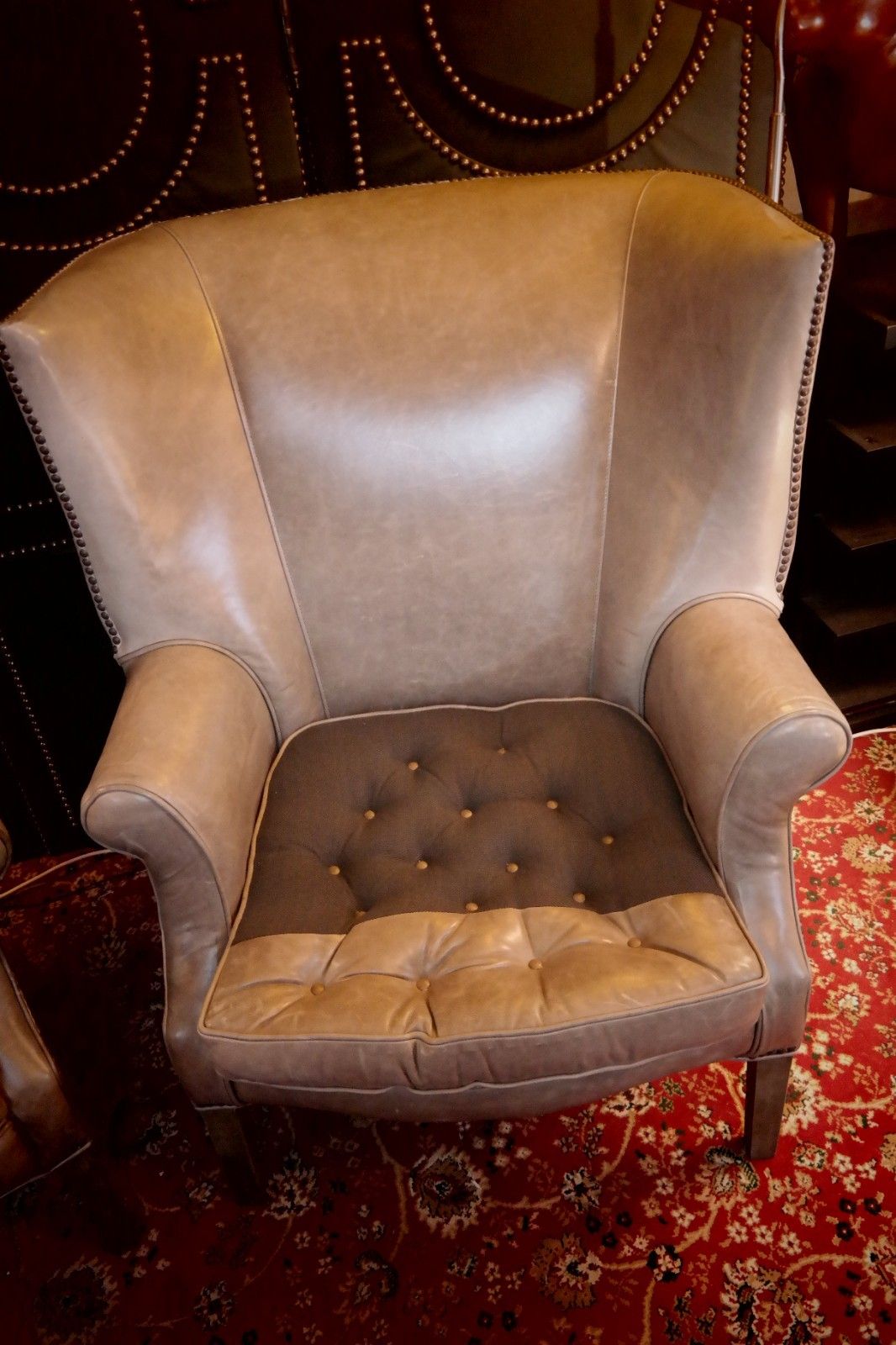 photo vinterior Pair Ralph Lauren Restoration Hardware Drake Cigar Leather Armchairs Granite 🚚