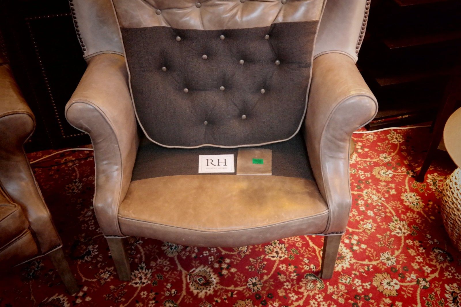 photo buy Pair Ralph Lauren Restoration Hardware Drake Cigar Leather Armchairs Granite 🚚