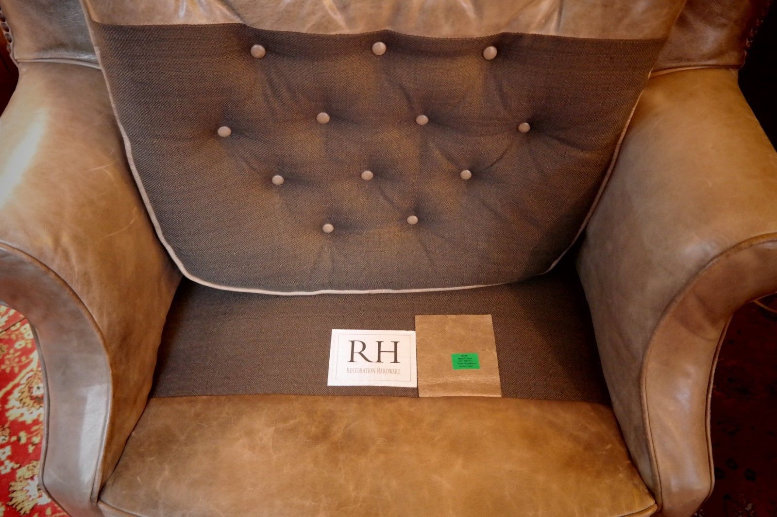 photo vintage Pair Ralph Lauren Restoration Hardware Drake Cigar Leather Armchairs Granite 🚚