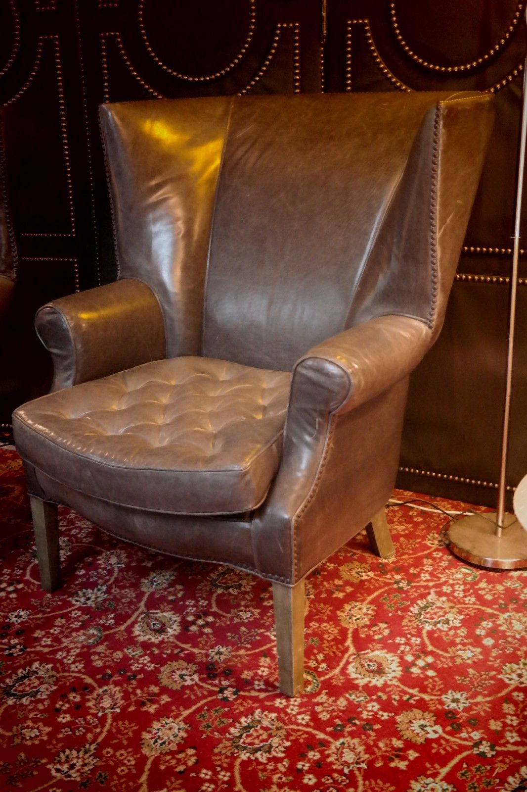Pair Ralph Lauren Restoration Hardware Drake Cigar Leather Armchairs Graphite 🚚 photo Furniture