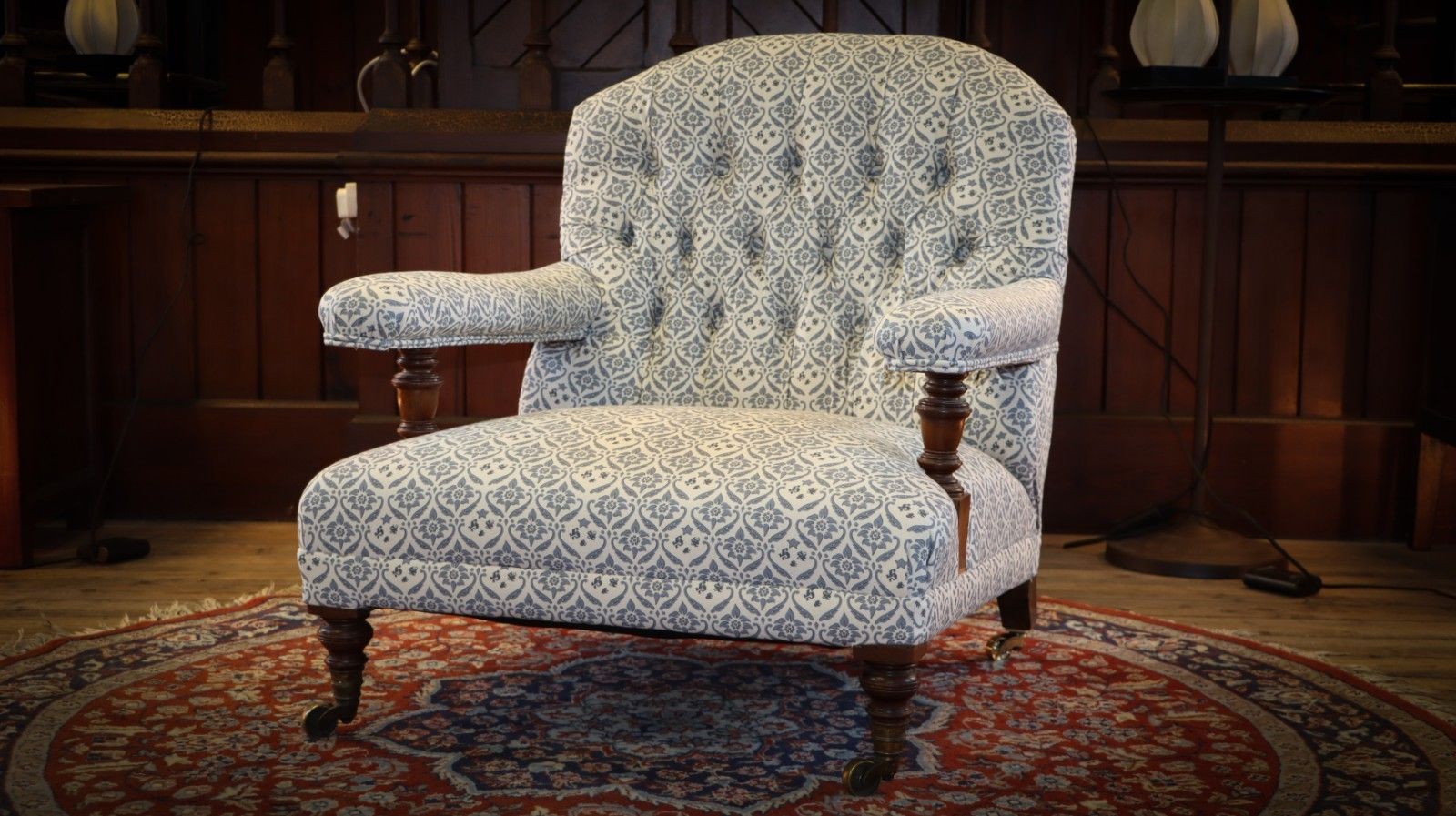 Howard & Sons Buttoned Open Armchair In Ticking Fabric photo furniture