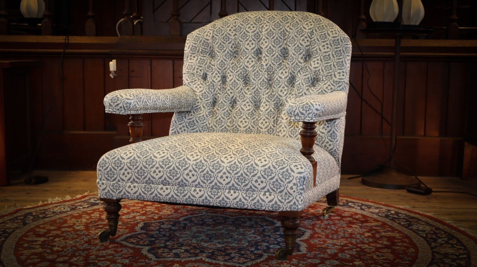 Howard & Sons Buttoned Open Armchair In Ticking Fabric photo Furniture