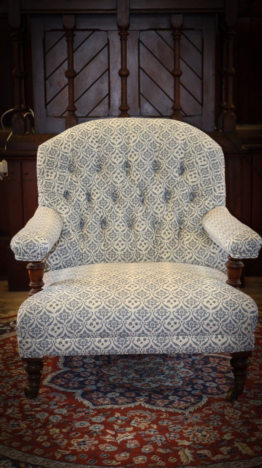 Howard & Sons Buttoned Open Armchair In Ticking Fabric photo vinterior