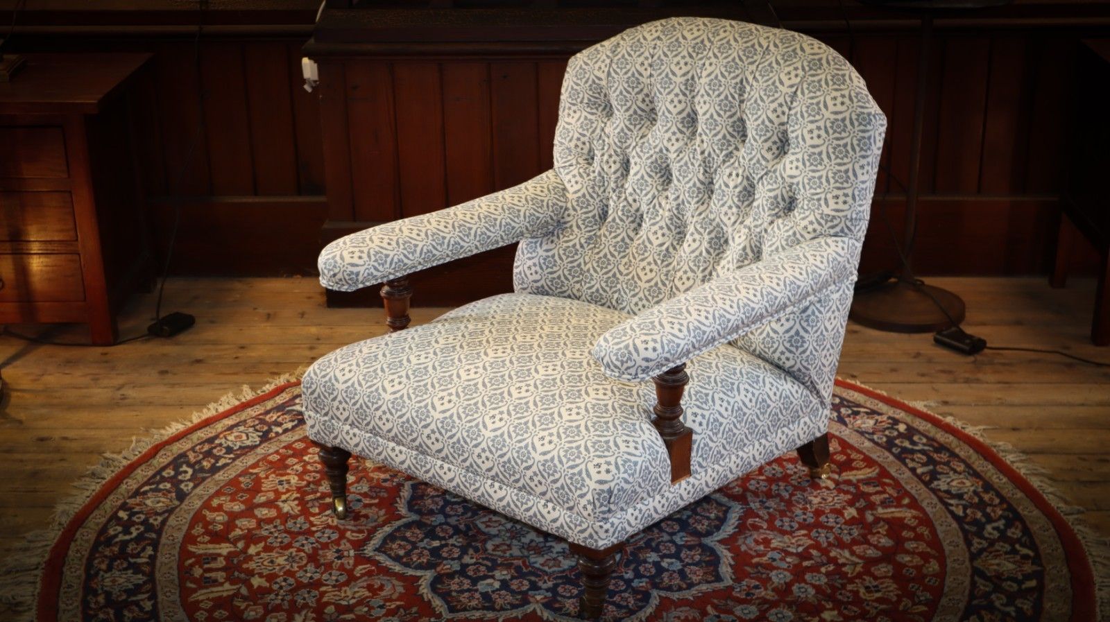Furniture Howard & Sons Buttoned Open Armchair In Ticking Fabric photo