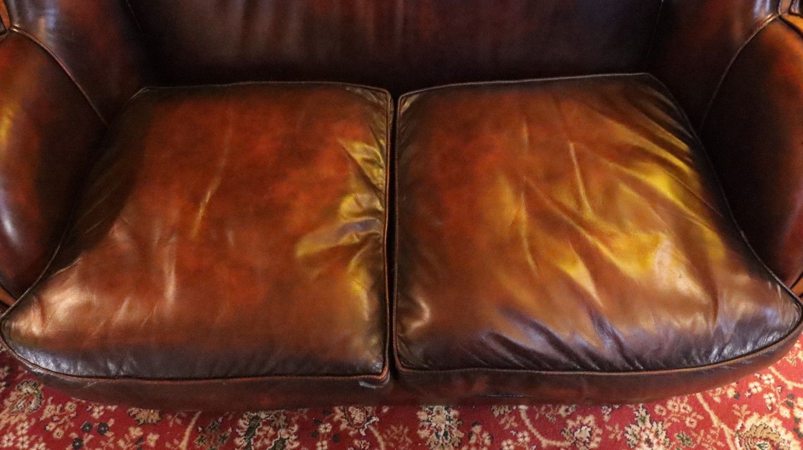 Superb Harry And Lou Epstein Cloud Leather 2 Seater Club Sofa Mahogany Tan Del🚚 photo vinterior