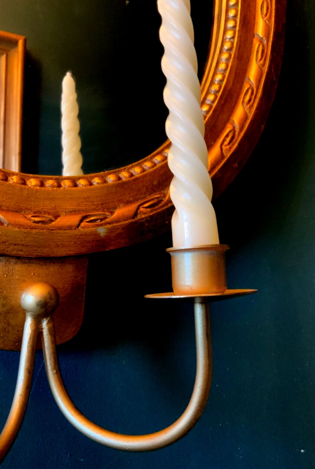 Vintage Wall Mirror In Gold Frame With 2 Candle Sticks Swedish Gustavian Style photo vinterior
