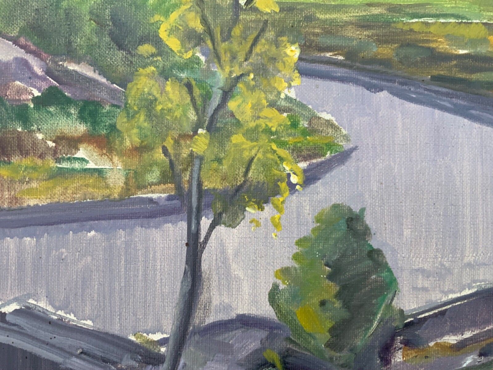 Mid 20th Century Impressionistic Landscape Oil Painting, Signed, Framed 1960s photo Art
