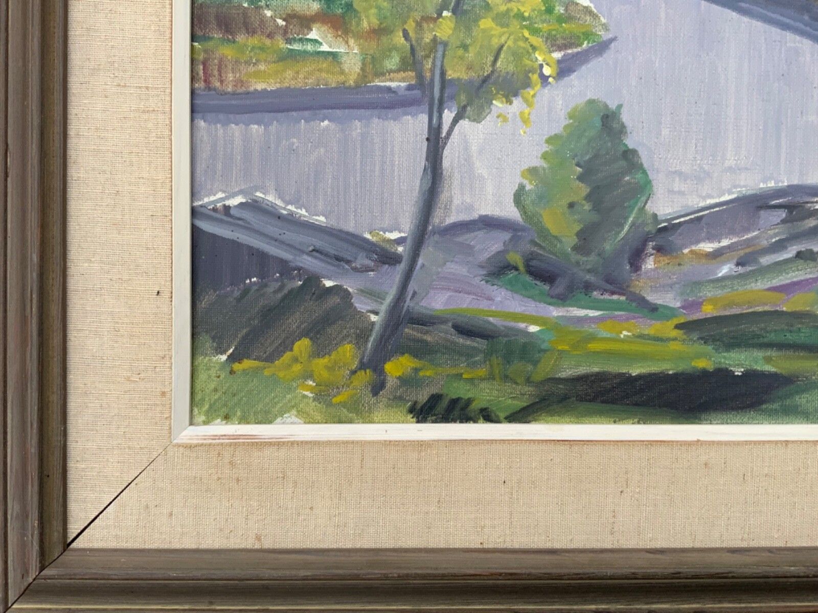 photo for sale Mid 20th Century Impressionistic Landscape Oil Painting, Signed, Framed 1960s