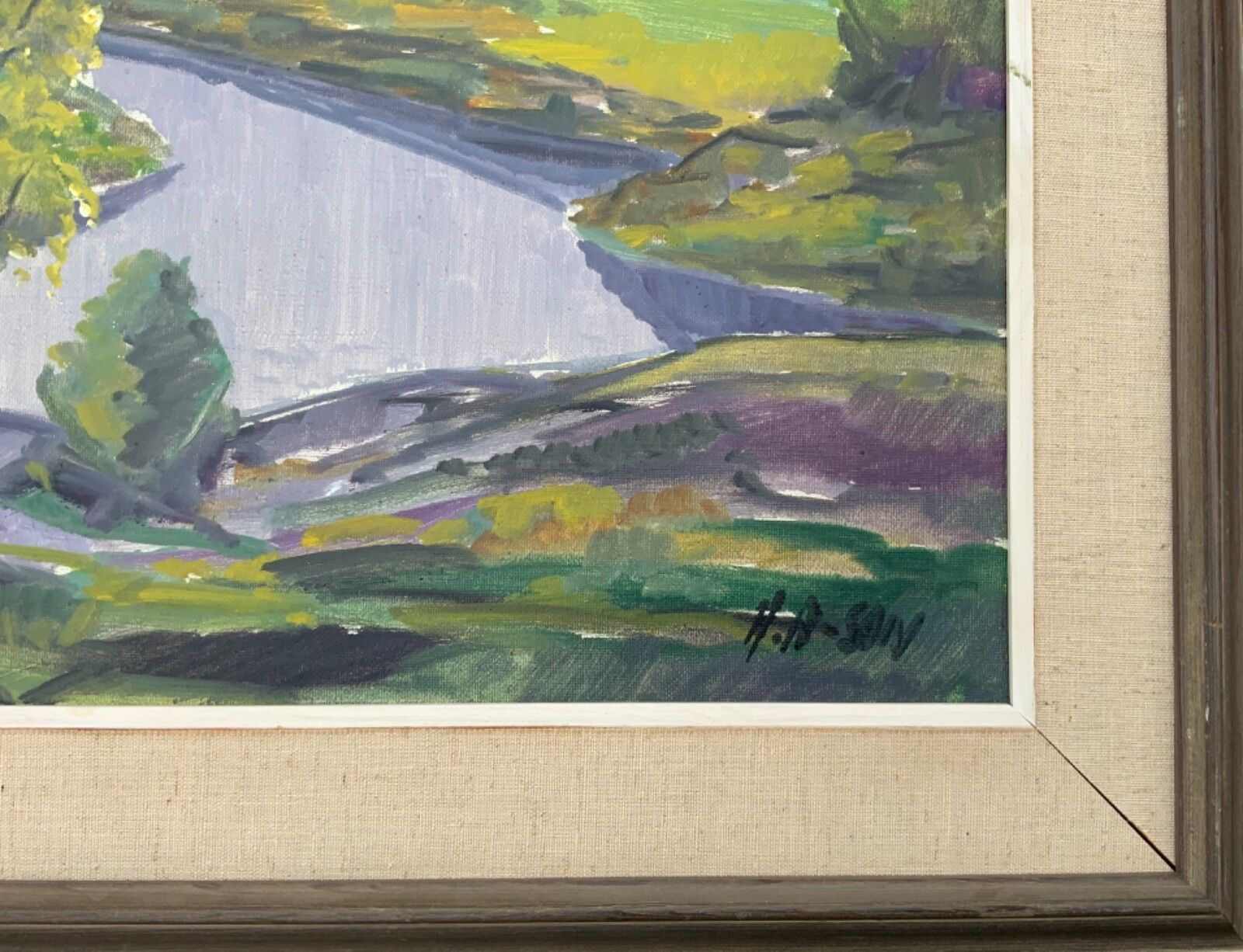 90.0 Mid 20th Century Impressionistic Landscape Oil Painting, Signed, Framed 1960s photo