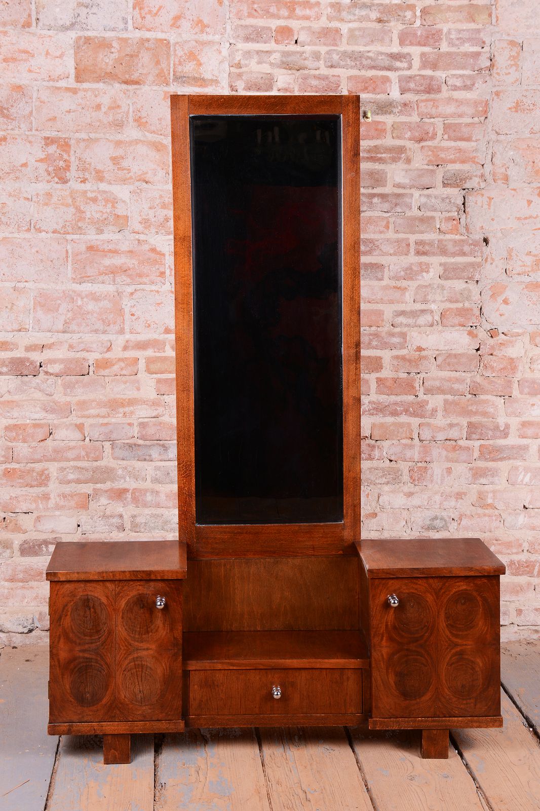 Restored Art Deco Dressing Table, Walnut, Beveled Mirrored Glass, Czech, 1930s photo for sale