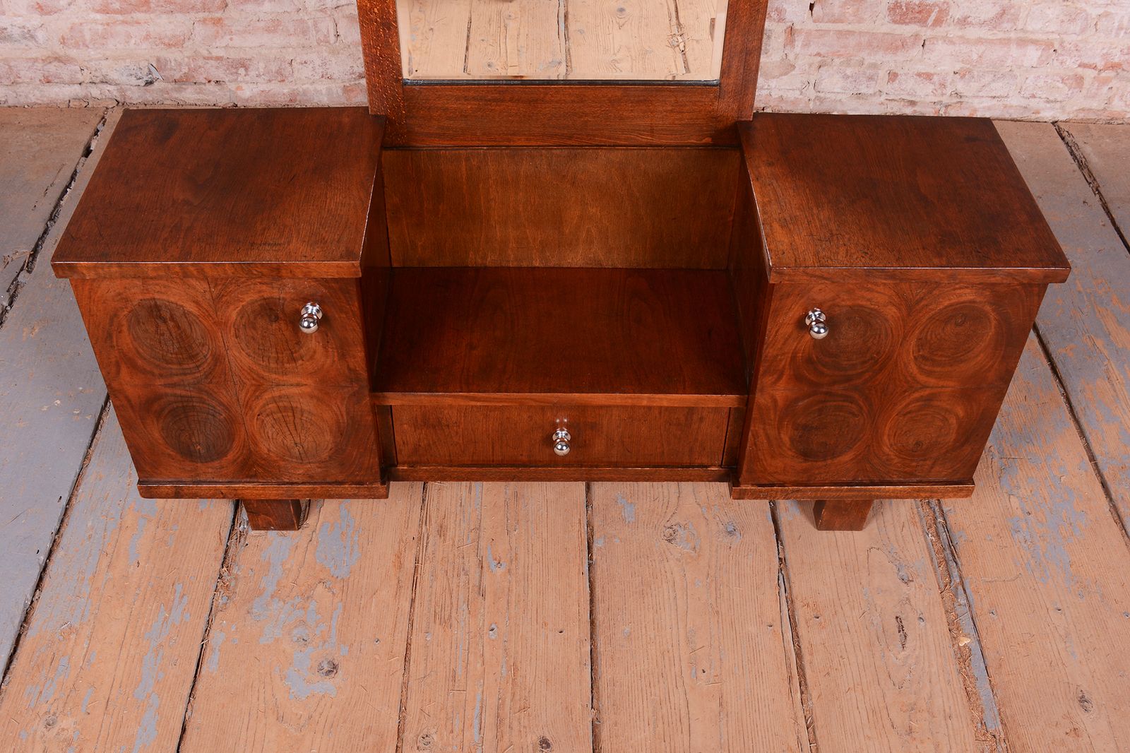 Restored Art Deco Dressing Table, Walnut, Beveled Mirrored Glass, Czech, 1930s photo buy