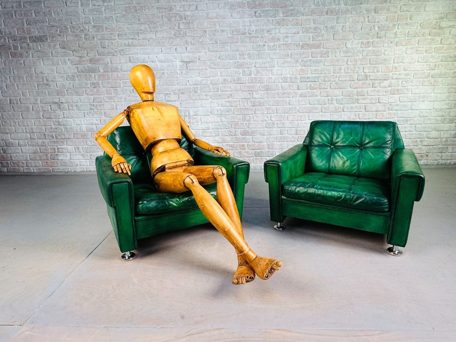 Vintage Danish Green Leather Pair Of Armchairs By Svend Skipper #A850 photo furniture