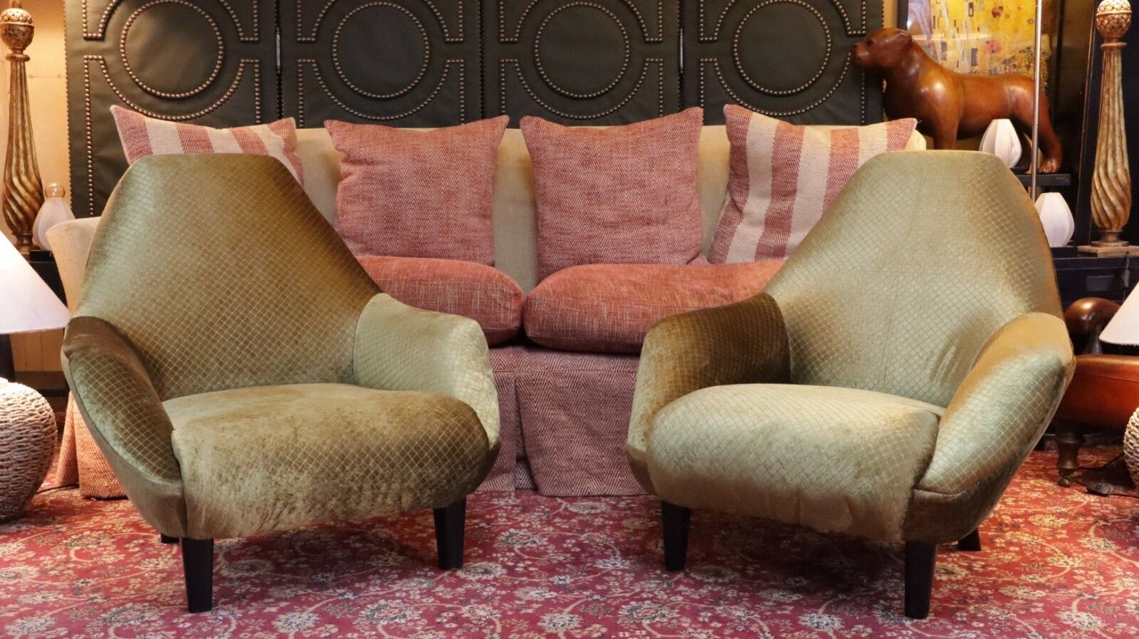 Pair George Smith Club Armchairs  Designers Guild Olive Green Velvet Rrp£14600🚚 photo for sale