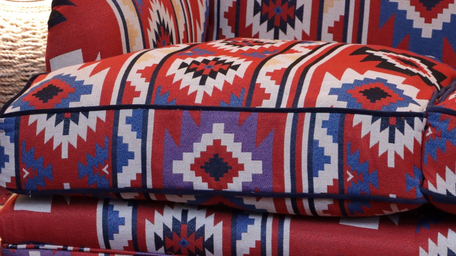 Super George Smith Style Signature Sofa 3 Seater Kilim Velvet Fabric Blue Red 🚚 photo buy