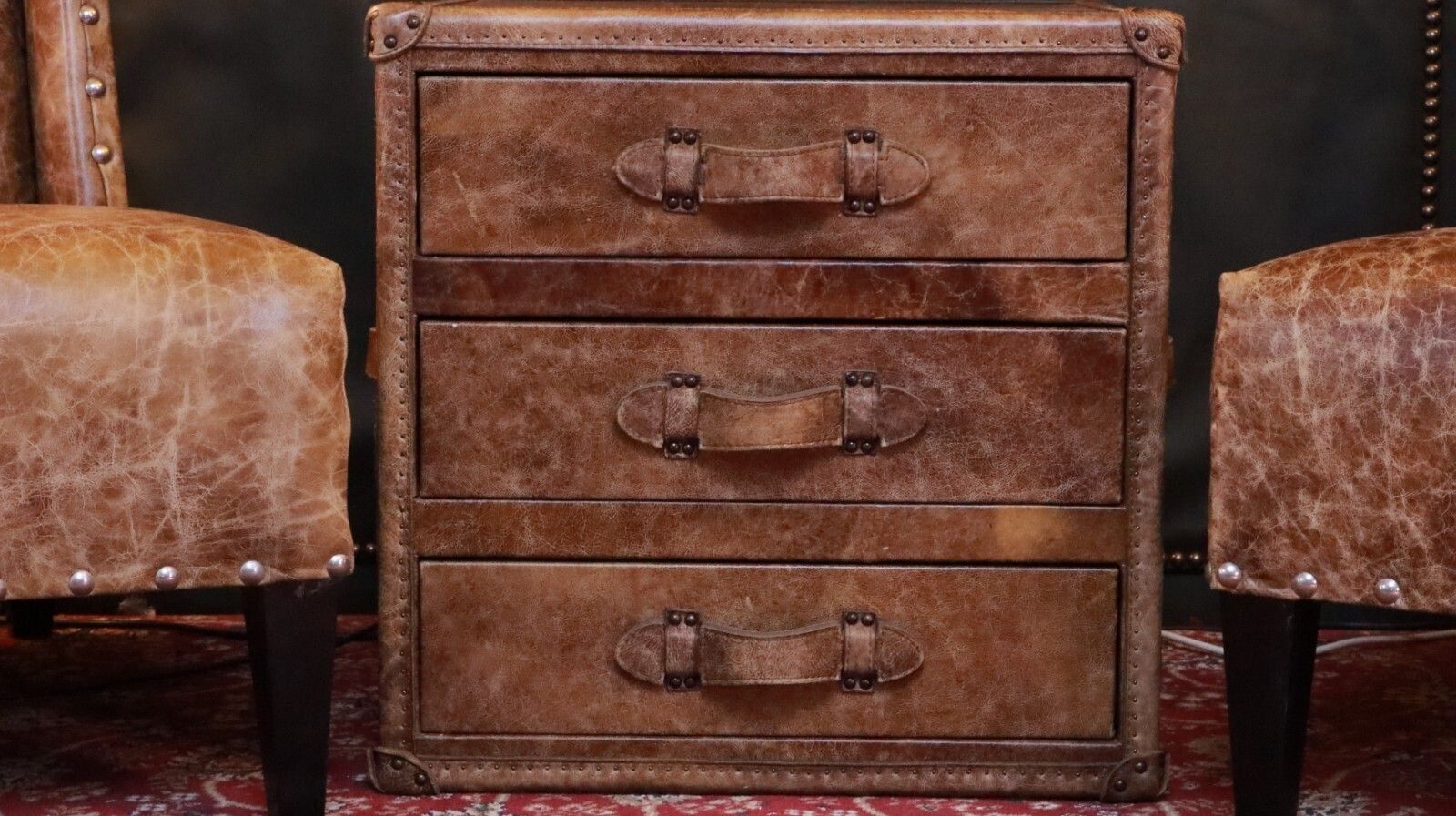 Pair Timothy Oulton Andrew Martin Triton Leather Armchairs Sidetable Cabinet🚚🚚 photo for sale