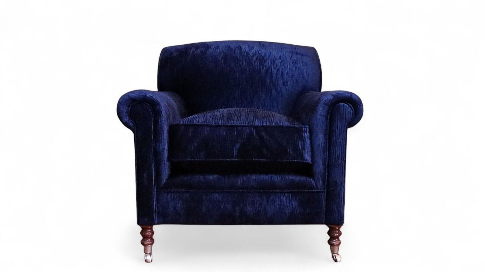George Smith Full Scroll Arm Signature Armchair Navy Blue Villandry Velvet Del🚚