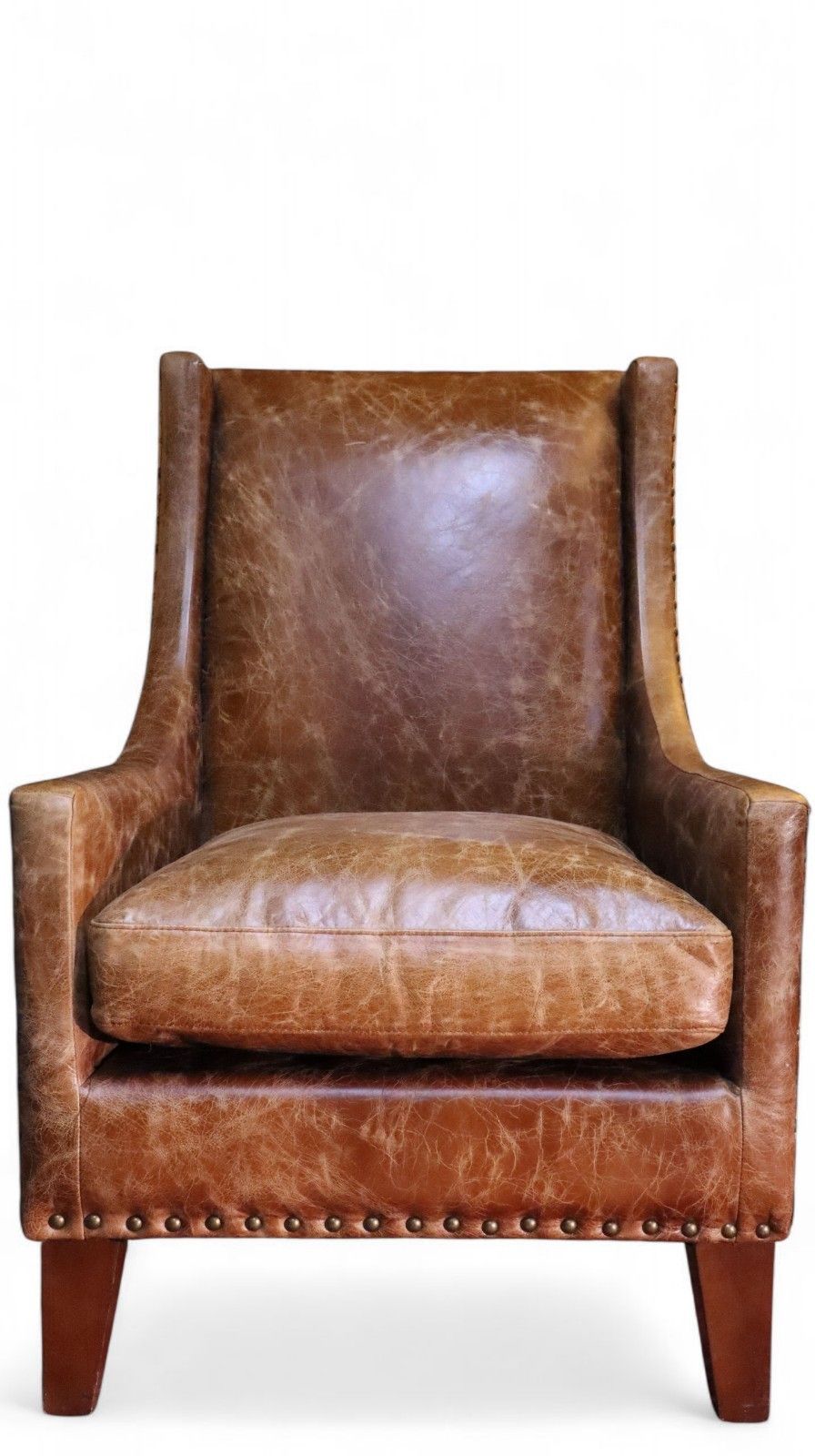 Stunning Georgian Leather Wingback Club Library Fireside Armchair Aniline Tan 🚚