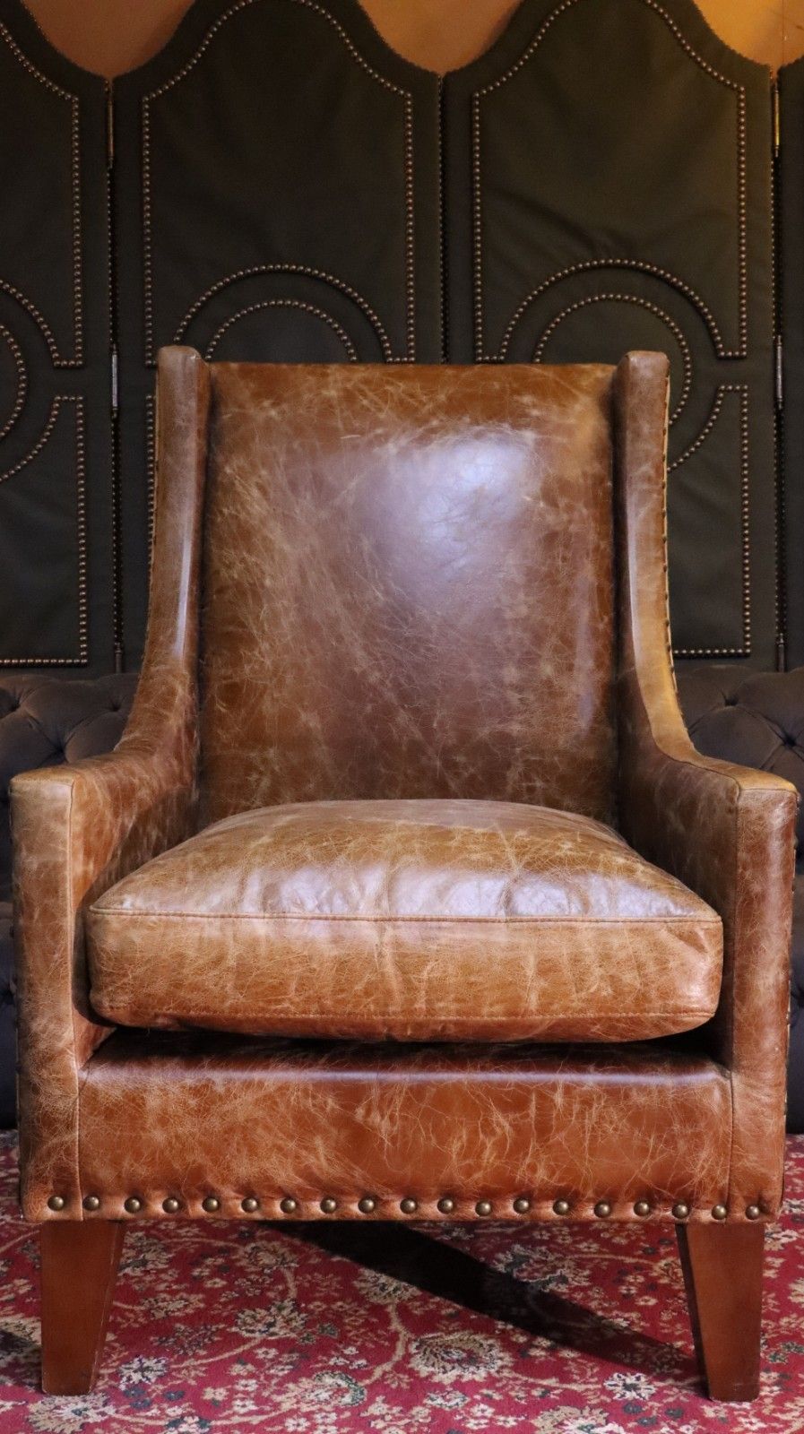 Stunning Georgian Leather Wingback Club Library Fireside Armchair Aniline Tan 🚚 photo vinterior