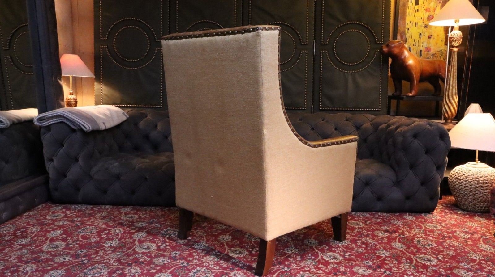 photo vinterior Stunning Georgian Leather Wingback Club Library Fireside Armchair Aniline Tan 🚚