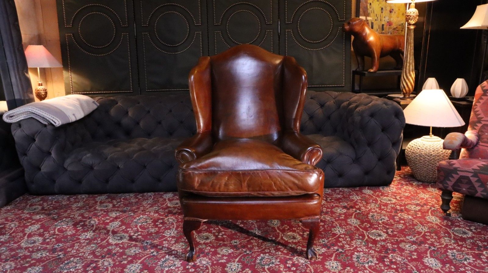 Superb Antique Leather Wingback Club Library Fireside Armchair Whisky Tan Del 🚚 photo Furniture
