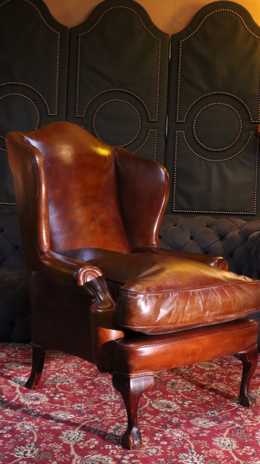 photo furniture Superb Antique Leather Wingback Club Library Fireside Armchair Whisky Tan Del 🚚