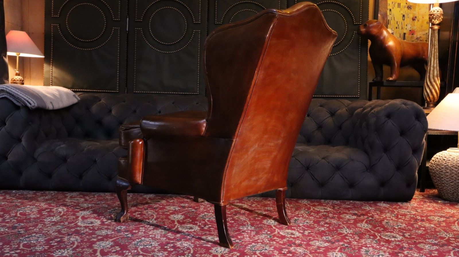 photo buy Superb Antique Leather Wingback Club Library Fireside Armchair Whisky Tan Del 🚚