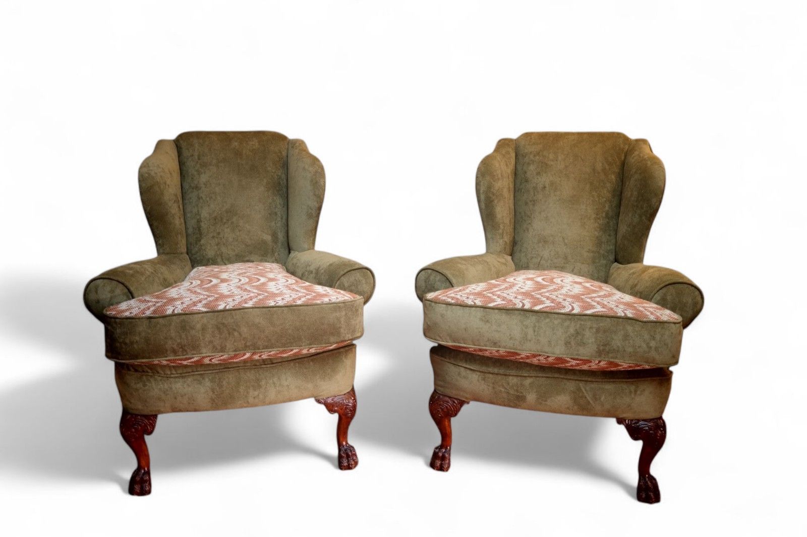 Superb Pair Victorian Style Ball & Claw Feet Wingback Armchairs Nobalis Bargello photo furniture