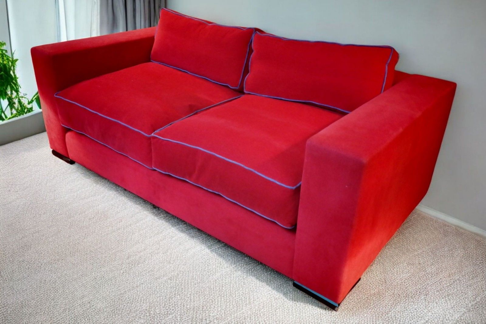 Stunning George Smith Square Club Large 2 Seater Sofa Red Woven Fabric Rrp£9000