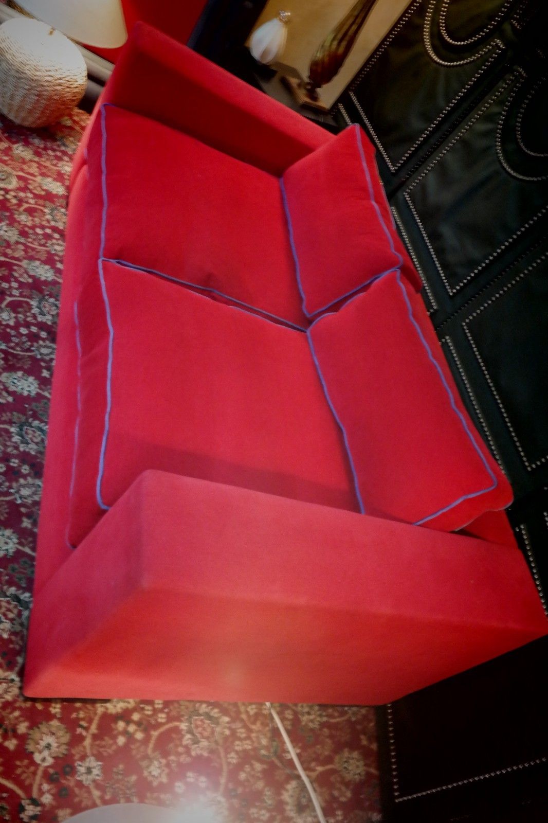 Stunning George Smith Square Club Large 2 Seater Sofa Red Woven Fabric Rrp£9000 photo 2000.0