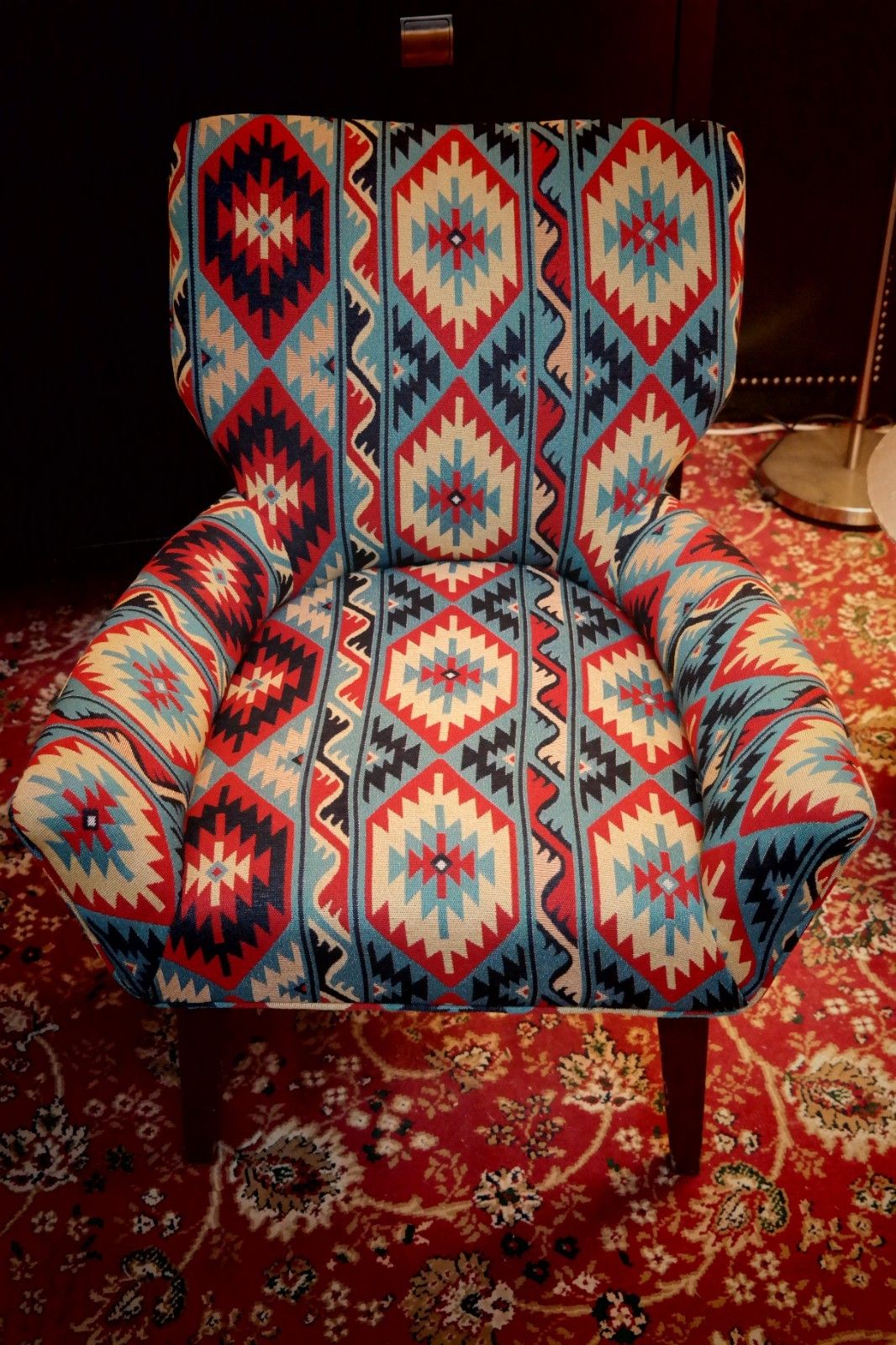 photo for sale Pair George Smith Bedroom Nursing Kilim Under Wndow Armchairs Blue Red Rrp£11600