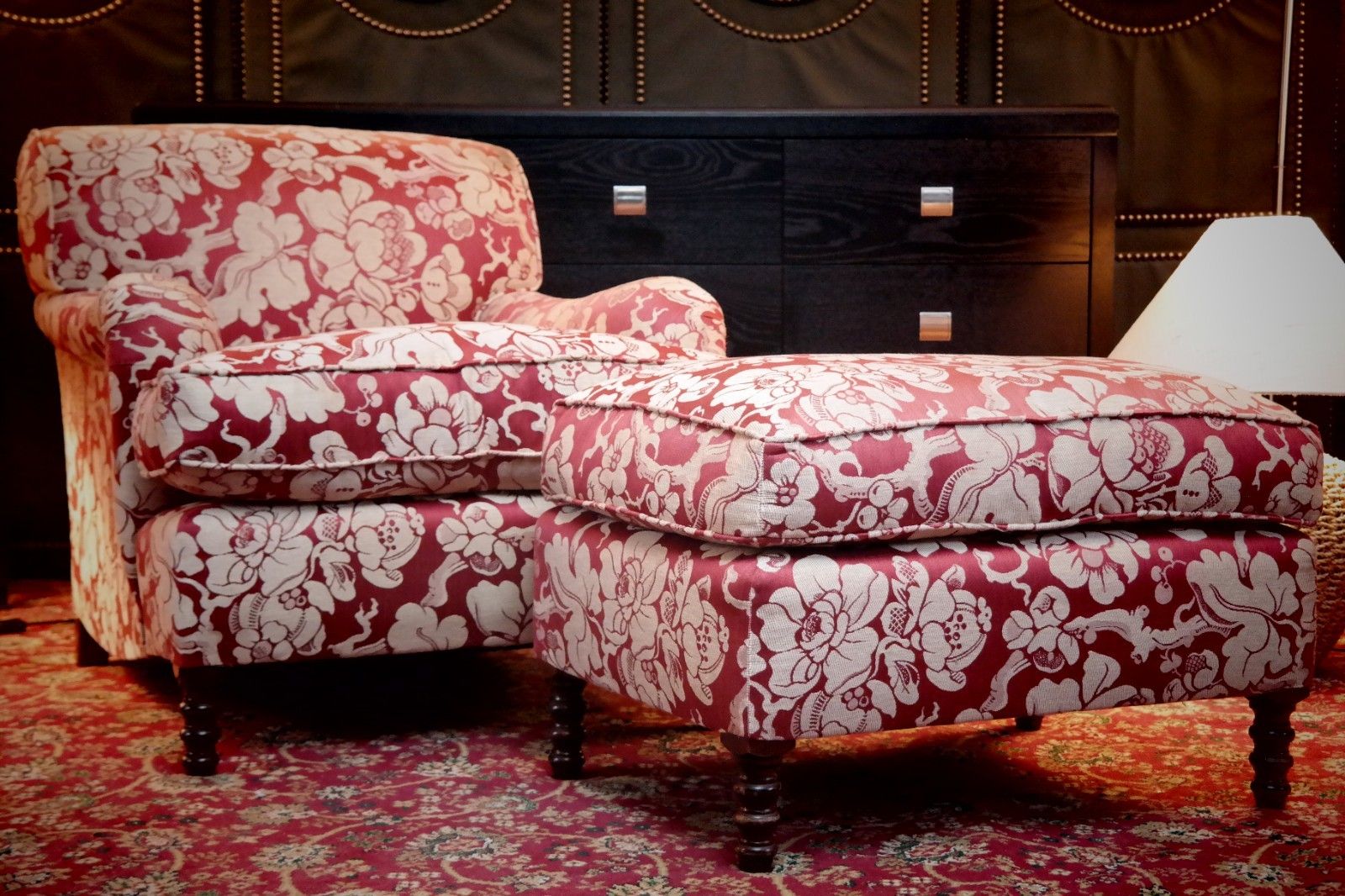 George Smith Standard Signature Large Armchair Footstool Spice Japonais Fabric🚚 photo 3500.0