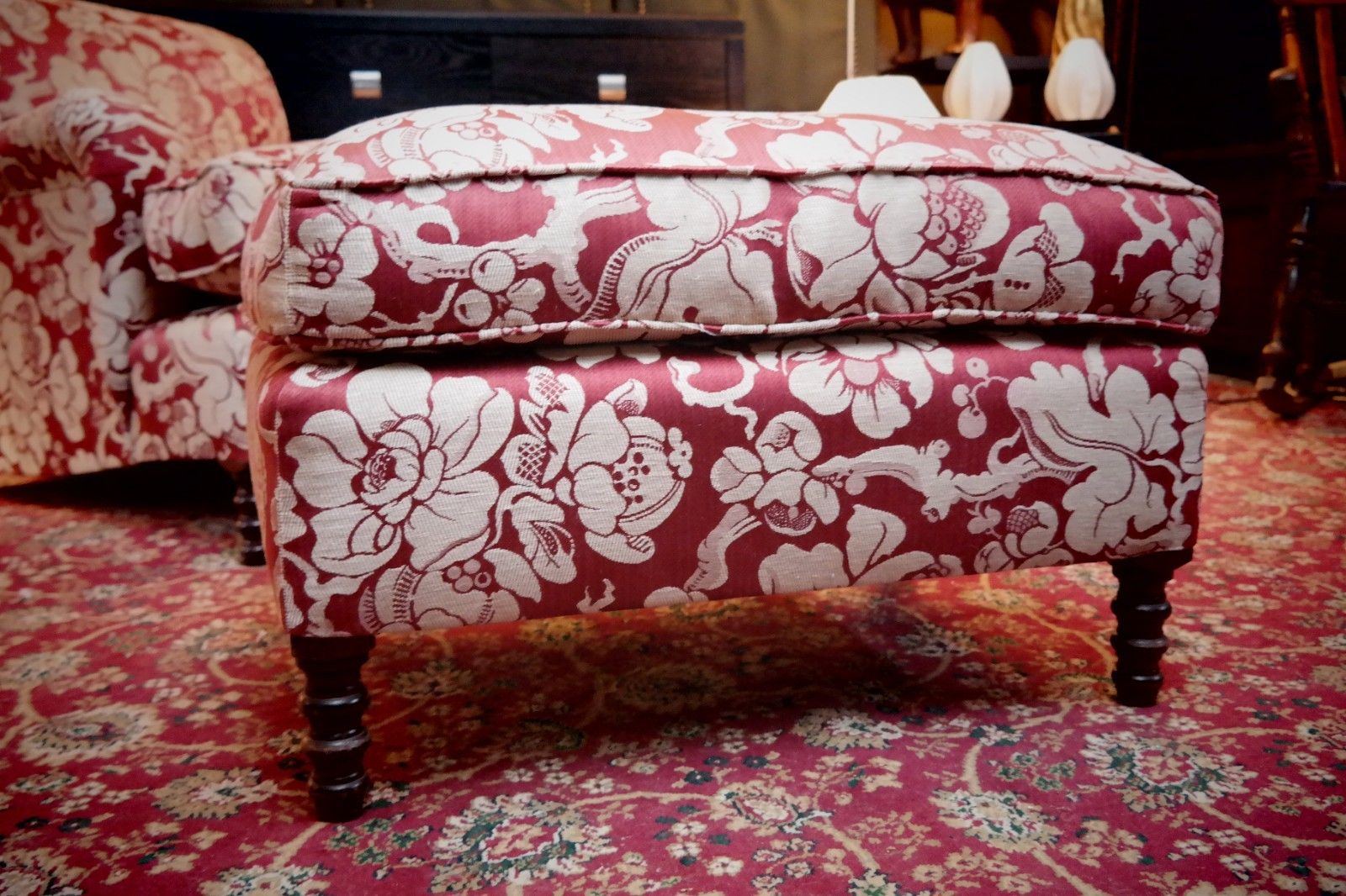 George Smith Standard Signature Large Armchair Footstool Spice Japonais Fabric🚚 photo vintage