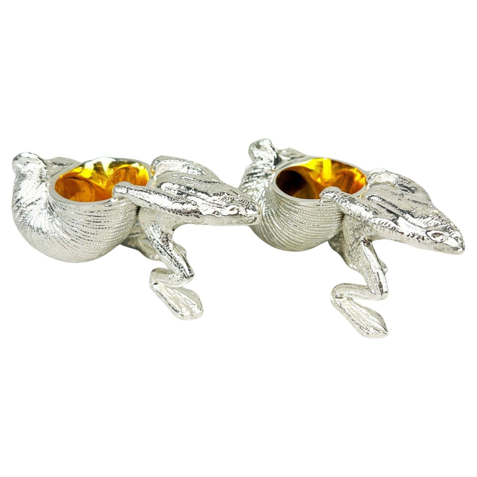A Pair Of Antique Salt Shaker Sliver Frogs Decorative Salt Shaker Gilt Interior