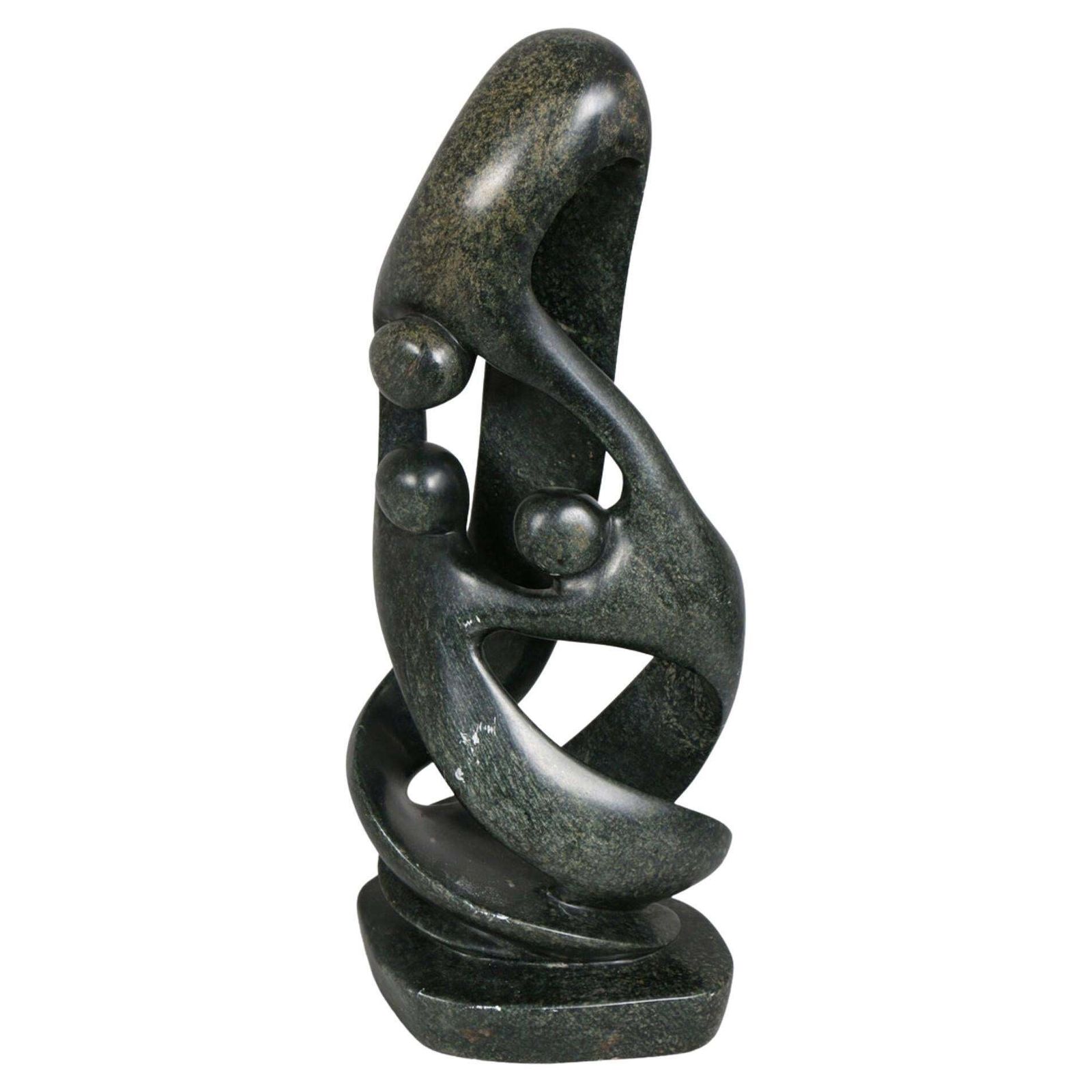 Large Contemporary Carved Stone Family Sculpture On Plinth, Modern Abstract Art