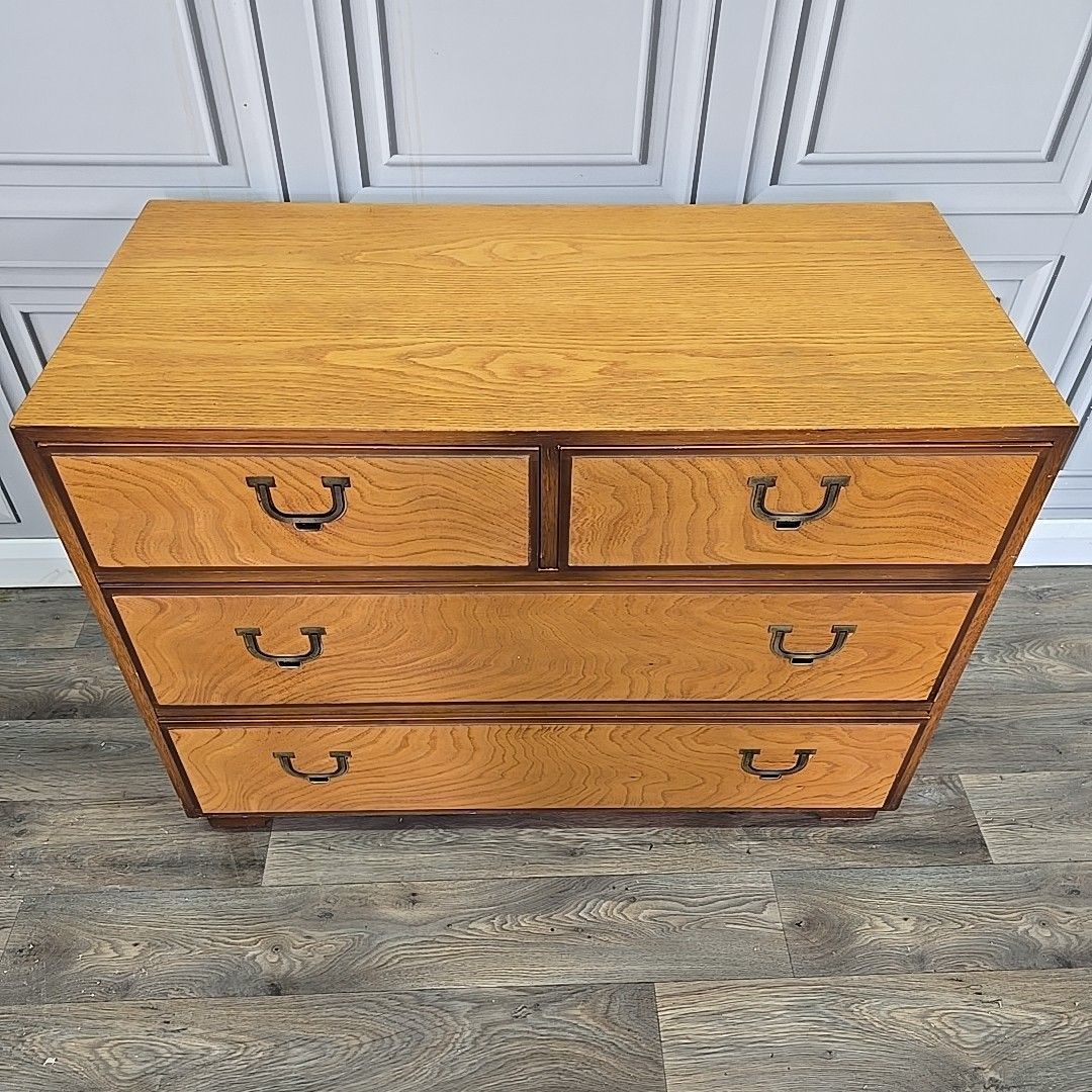 Retro Chest Of Drawers 4 Vintage Oak Veneer – Mid Century Modern Storage Commode photo vintage