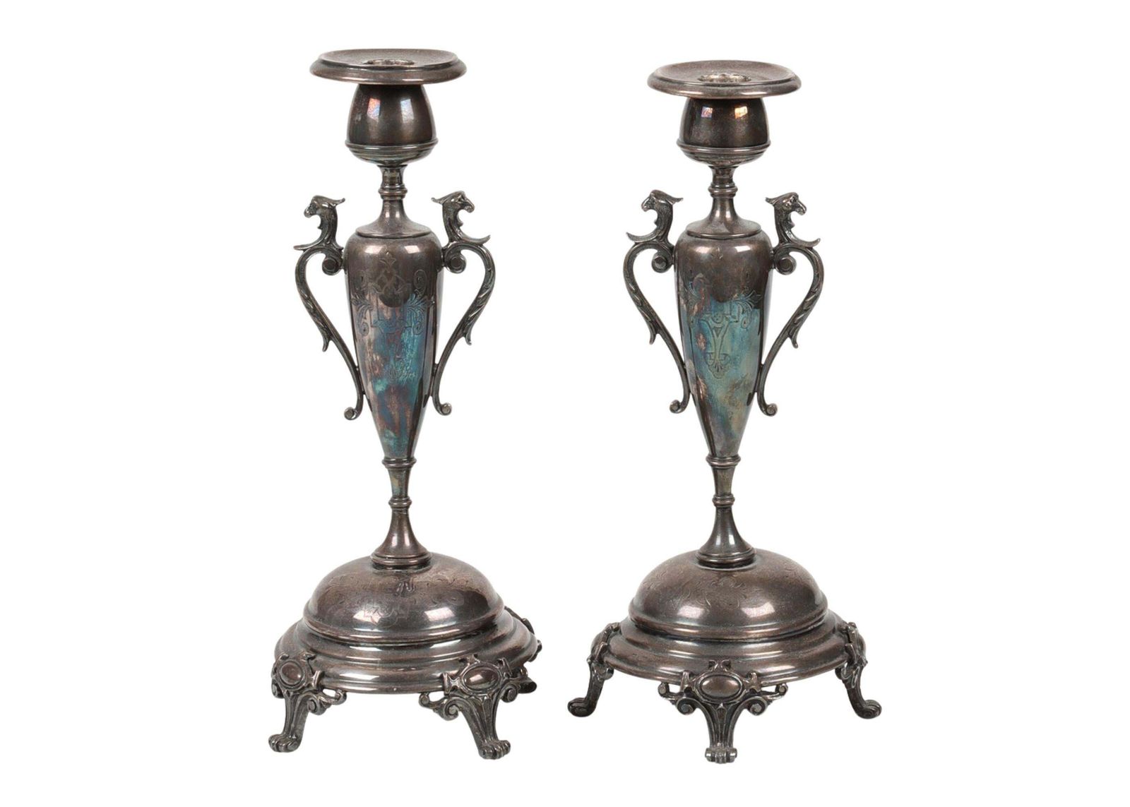 Pair Candle Holder Silver Antique Rococo Style Candlesticks, Decorative Patina photo 1277.0
