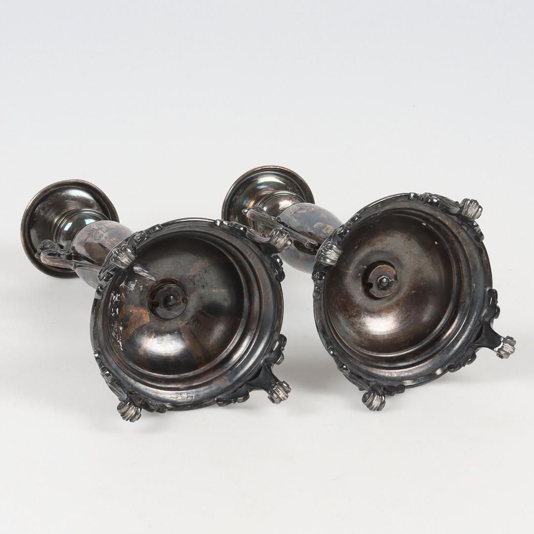 photo for sale Pair Candle Holder Silver Antique Rococo Style Candlesticks, Decorative Patina