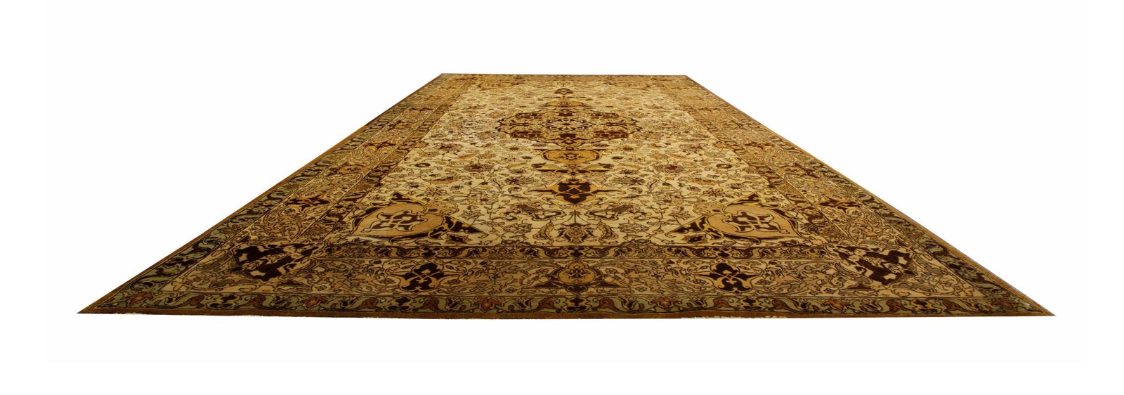 Hand Knotted Antique Rug, Beige Gold Floral Living Room Rug photo Textiles