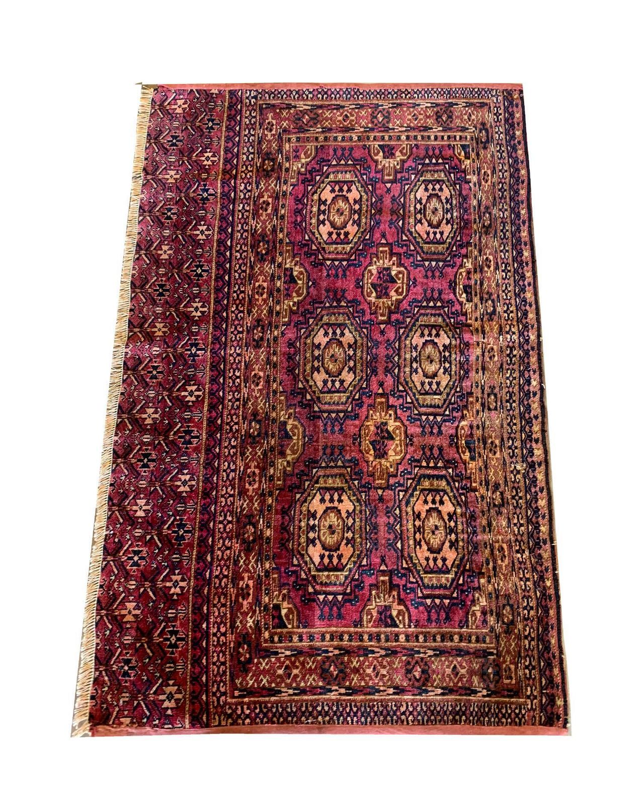 Antique Rugs Handmade Turkmen Carpet Oriental Pink Silk Area Rug photo for sale