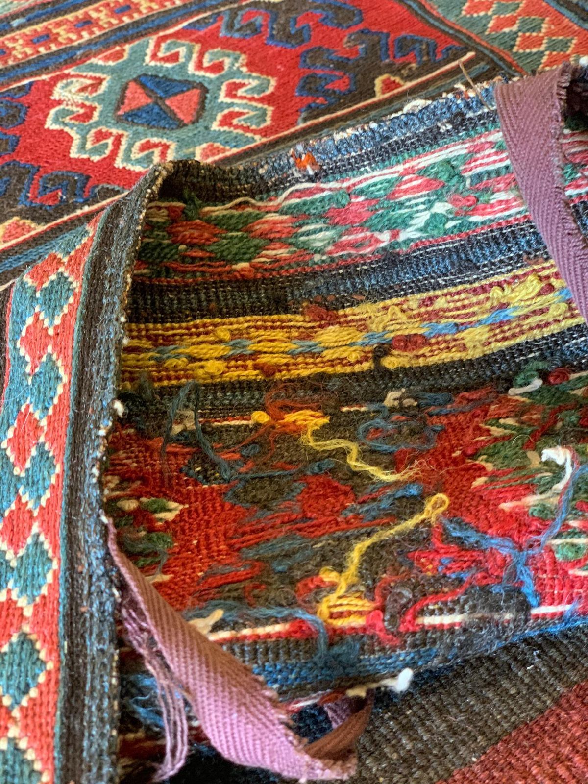 Textiles Pair Of Collectible Antique Rugs, Kilims Oriental Caucasian Wool "Khorjin" Rug photo