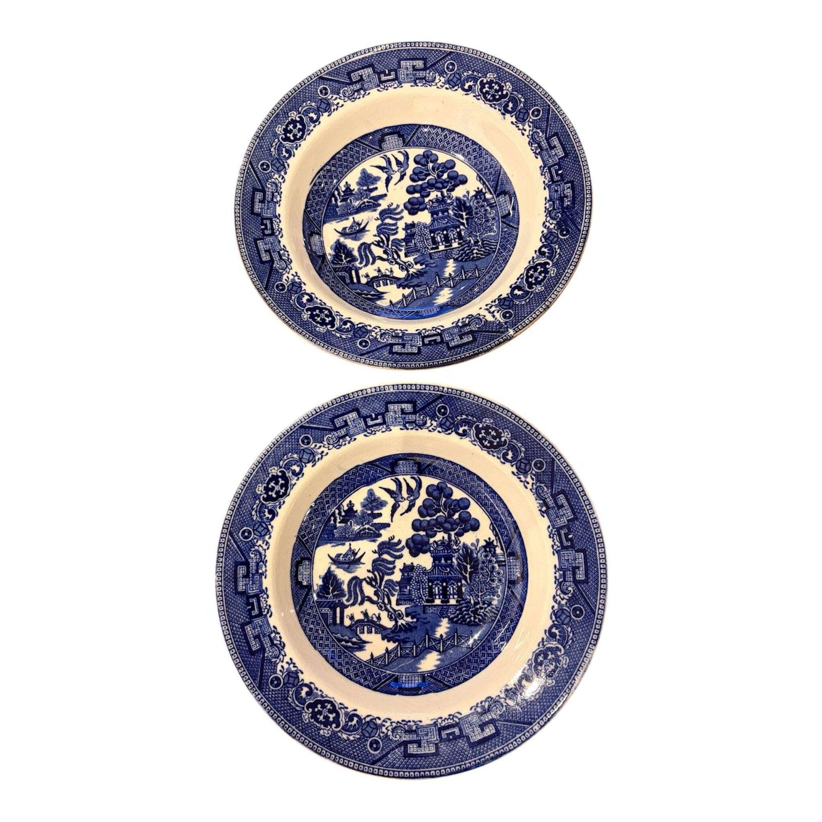 Antique Doulton + Co Willow Pattern Bowls Set Of 6 | Pre Royal Doulton Blue & White Transfer Ware C.1880 To 1900 England photo for sale