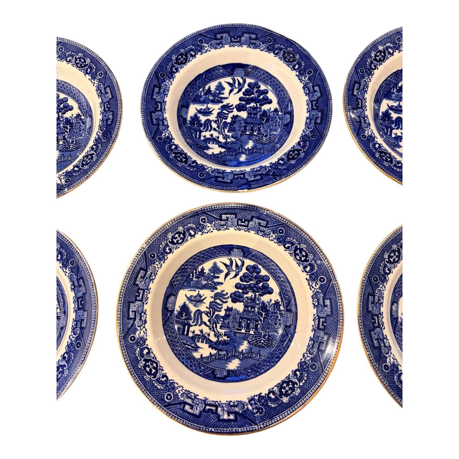 Antique Doulton + Co Willow Pattern Bowls Set Of 6 | Pre Royal Doulton Blue & White Transfer Ware C.1880 To 1900 England photo Home Decor