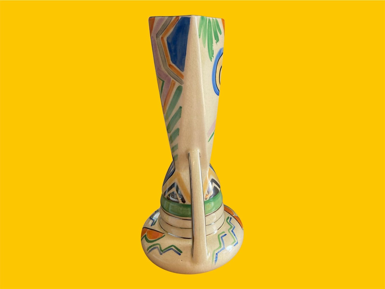 Art Deco Vase: 1930s Wadeheath Hand Painted Geometric Pottery photo Home Decor