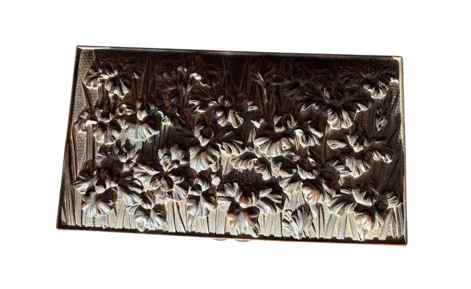 photo for sale Late Victorian Spelter Box, Gilt Iris Decorative Keepsake Box, Antique Desk Or Memory Box C.1900