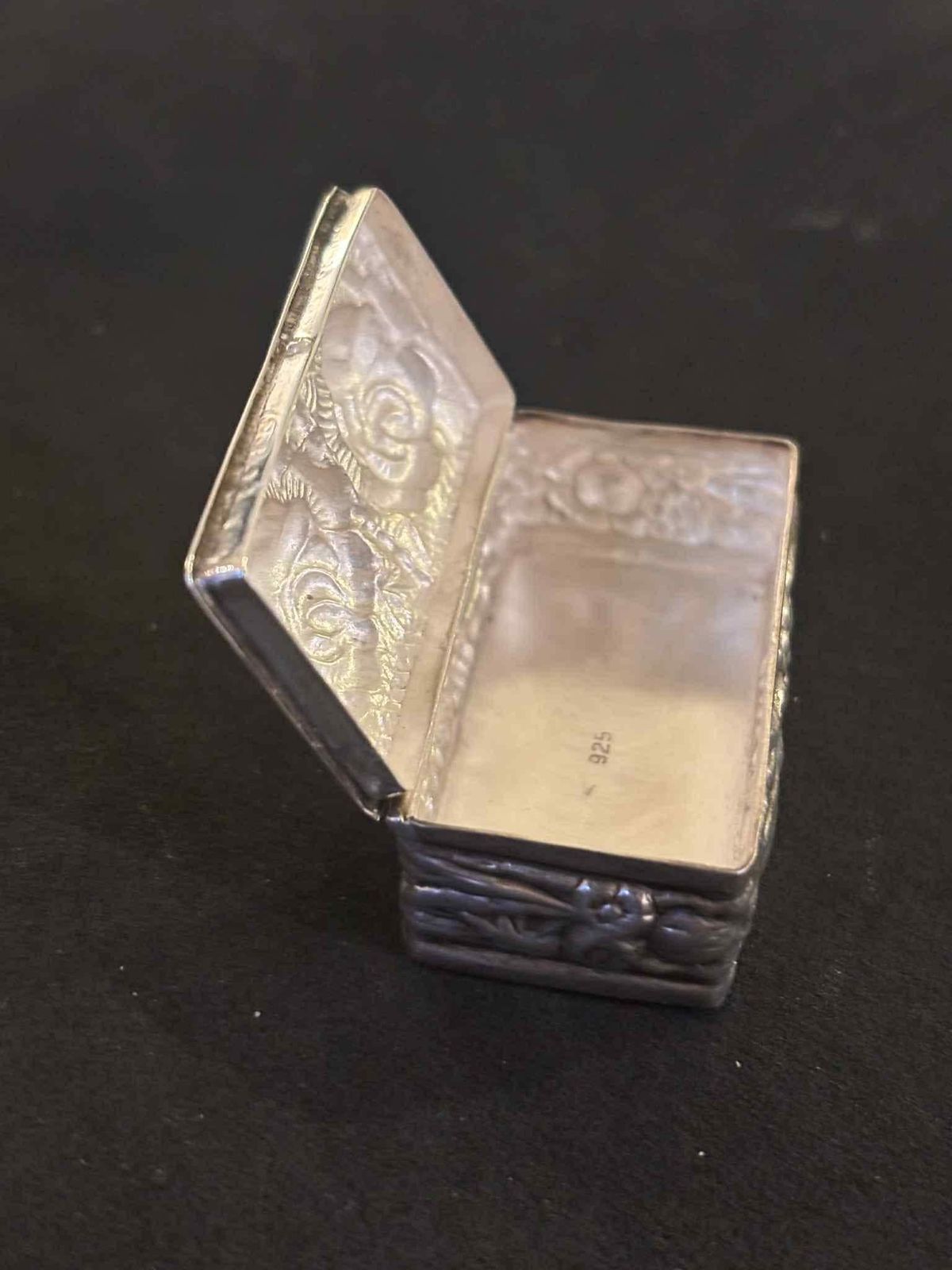 Antique Sterling Silver Box 925 – Minerva Head – Romantic Hand Repoussé Floral Design – C. 1930 photo Home Decor