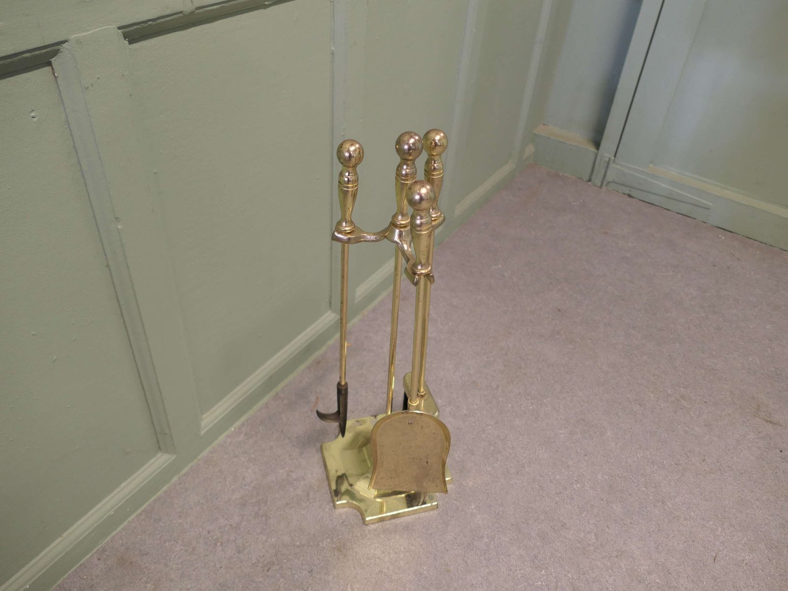 3 Piece Brass Fireside Companion Set, Fireside Tools On Stand