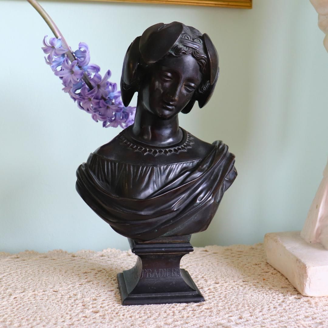 Antique Victorian Neoclassical Cast Bronze Bust Of Sapho After Pradier C Late 1800's. photo vintage
