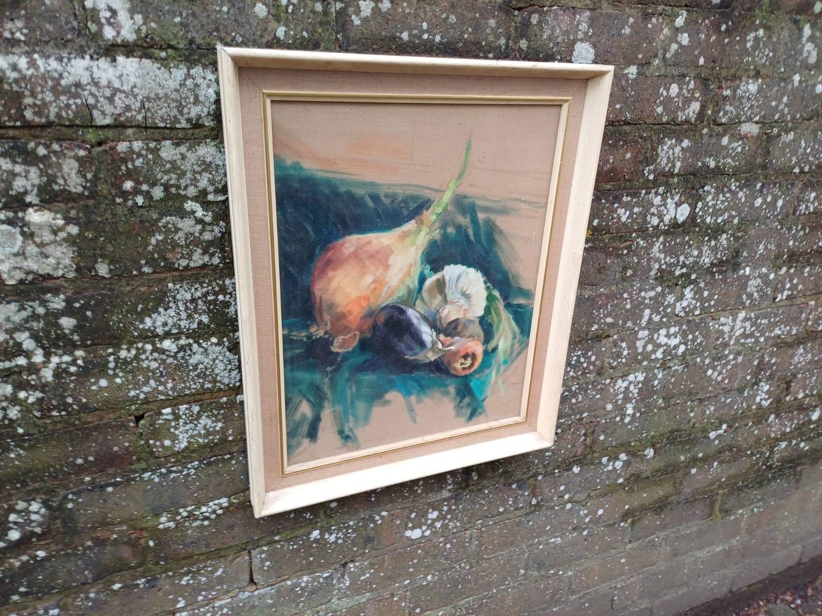 Vintage Still Life Oil Painting Vegetables Kitchen Art Mid Century Modern Framed (44cm X 52cm) photo furniture