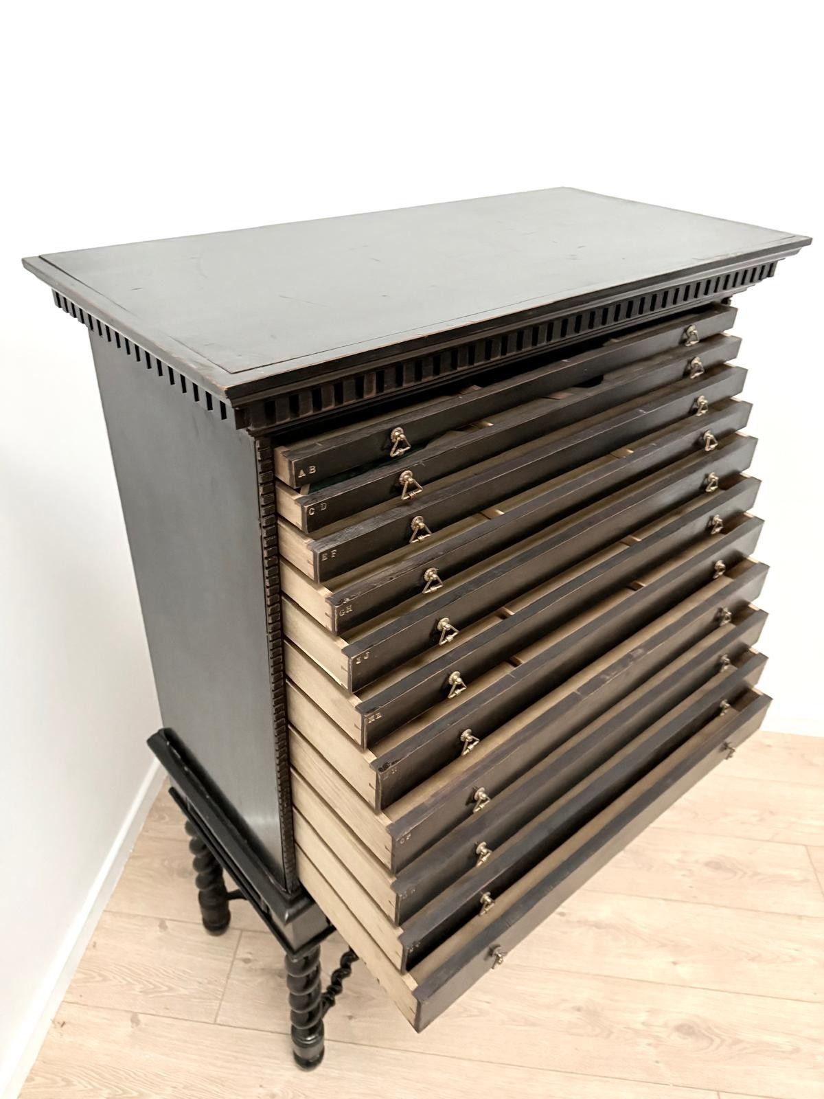 Ebonised Jewelry, Specimen Chest Spiral Turned Legs Delivery Available 0010. photo buy